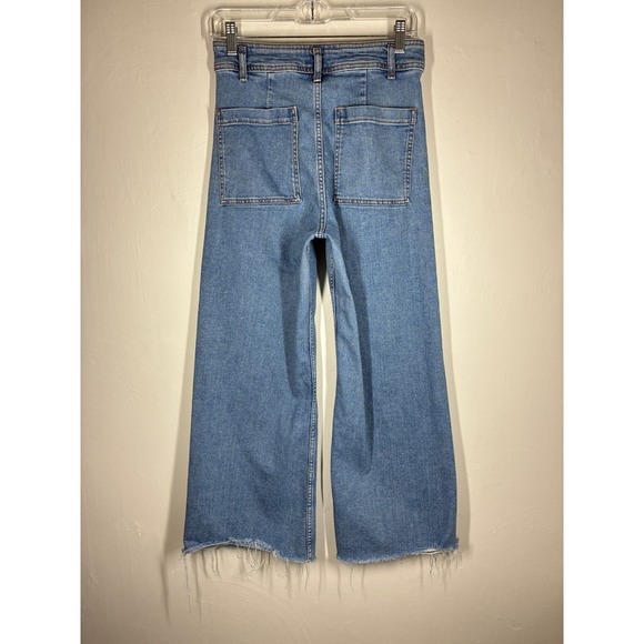Zara High Rise Wide Leg Jeans Size 6 Baggy Loose Light Wash Raw Hem Boho Grunge - Picture 7 of 10